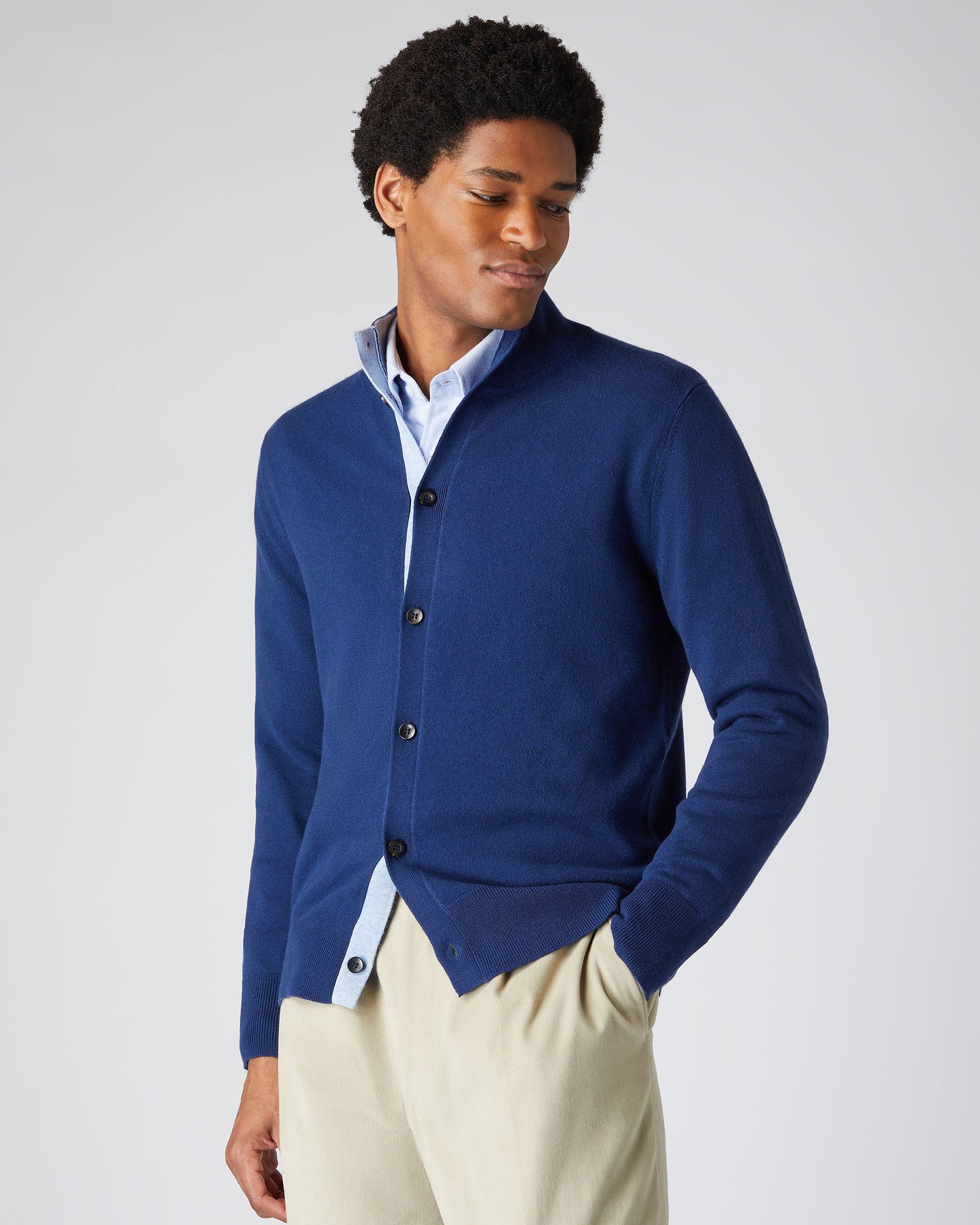 Men's Button Up Cashmere Sweater French Blue | N.Peal