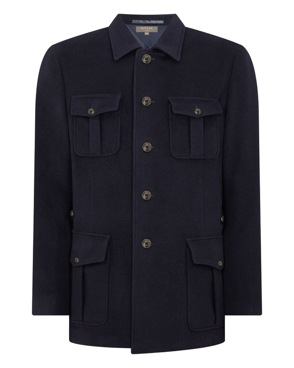 N.Peal Men's Woven Cashmere Jacket Navy Blue