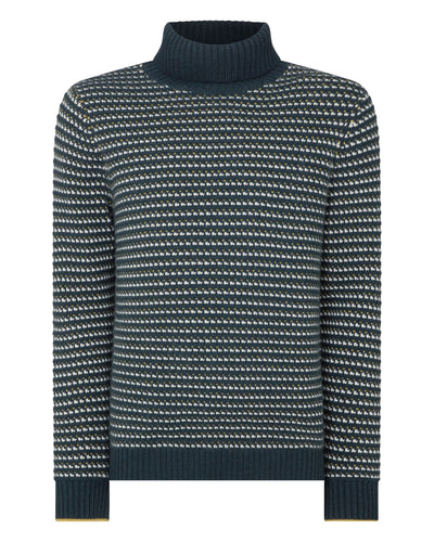 N.Peal Men's Stitch Pattern Turtle Neck Cashmere Sweater Grigio Blue