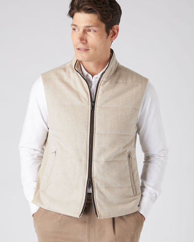 N.Peal Men's Rib Side Woven Cashmere Gilet Oatmeal Brown