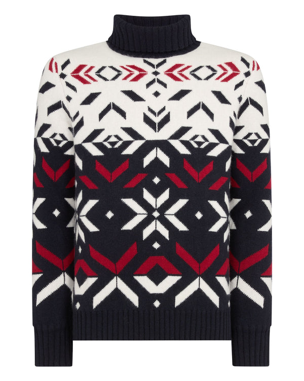 N.Peal Unisex Jacquard Pattern Cashmere Sweater Navy Blue
