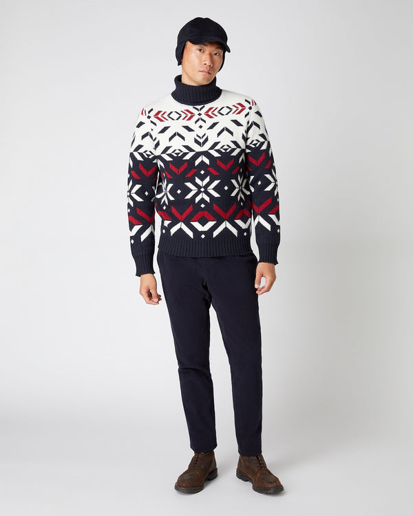 N.Peal Unisex Jacquard Pattern Cashmere Sweater Navy Blue