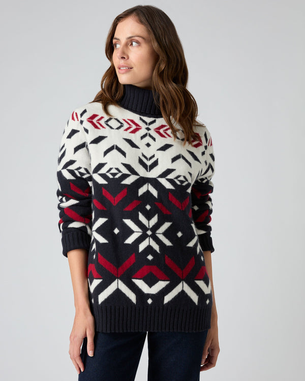 N.Peal Unisex Jacquard Pattern Cashmere Sweater Navy Blue