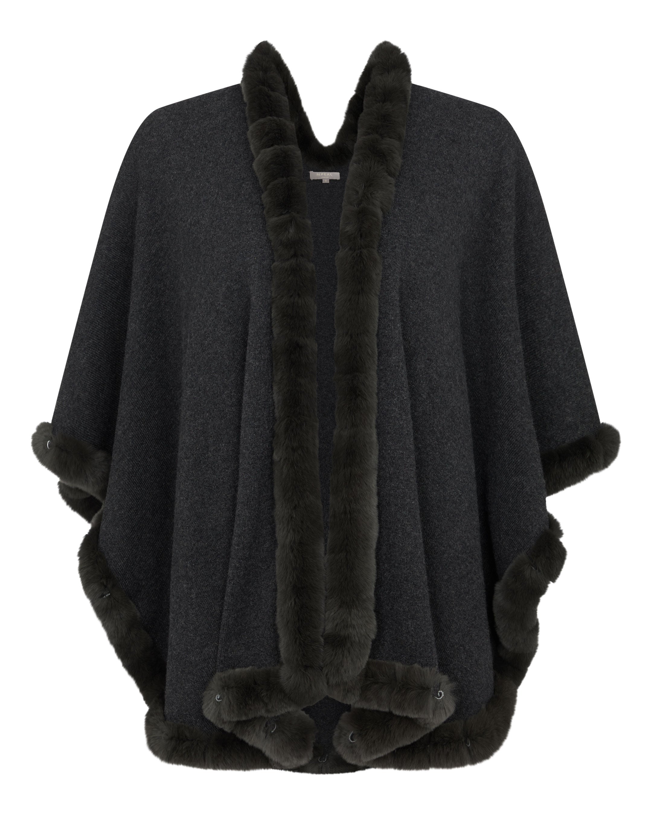 Wool cape with fur clearance trim