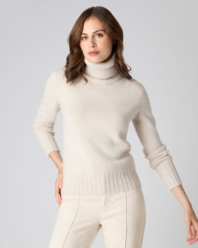 N.Peal Women's Chunky Turtle Neck Cashmere Sweater Ecru White