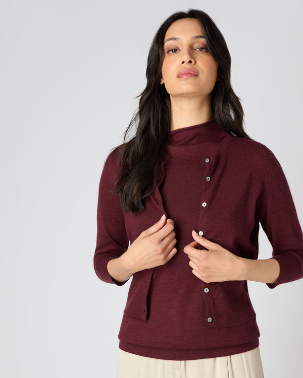 N.Peal Women's Superfine Cropped Cashmere Cardigan Burgundy Red