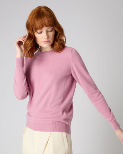 N.Peal Women's Round Neck Cashmere Sweater Burano Pink