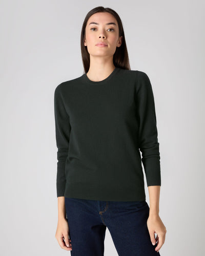 N.Peal Women's Round Neck Cashmere Sweater Dark Green