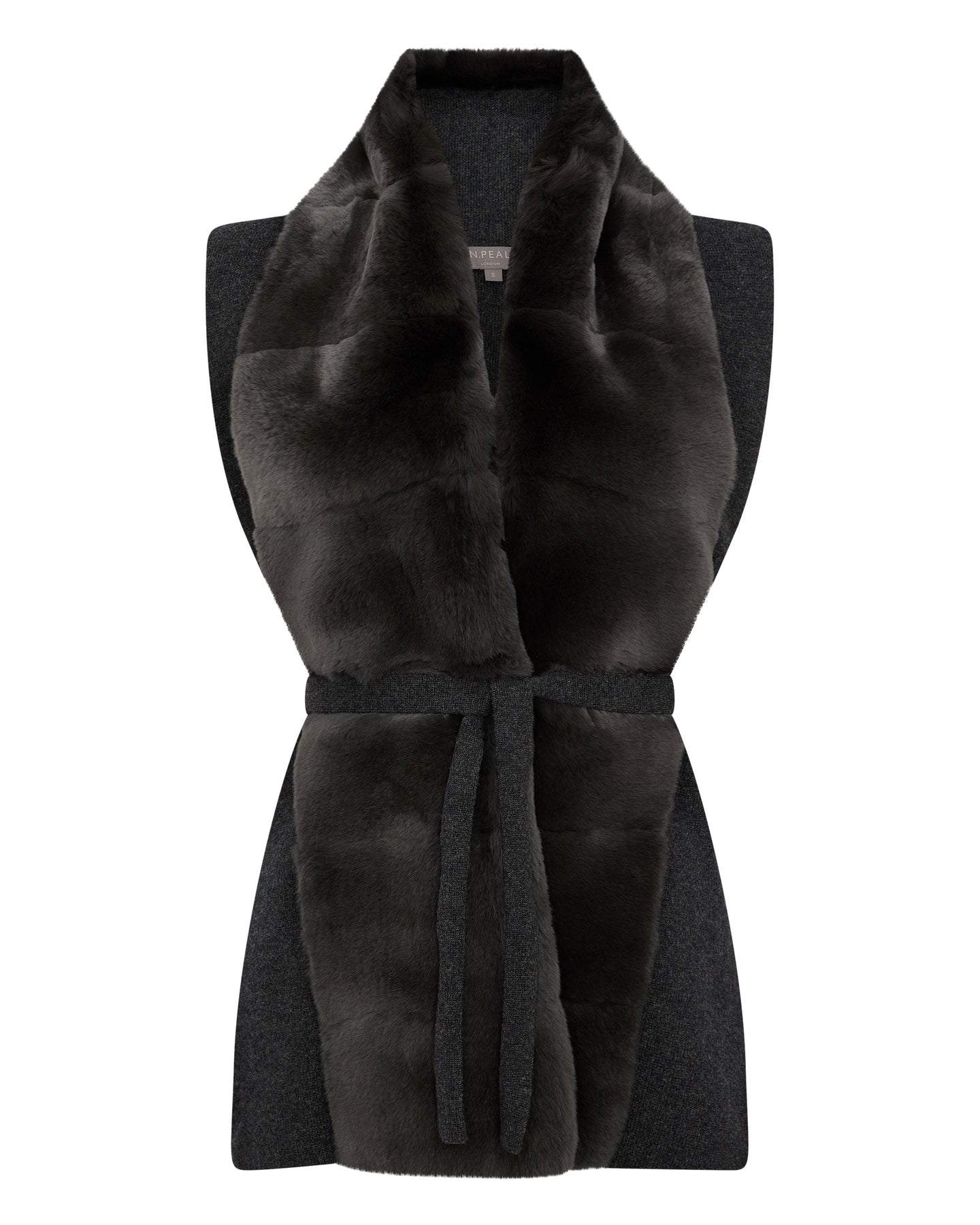 N.Peal Women's Fur Placket Milano Cashmere Gilet Dark Charcoal Grey