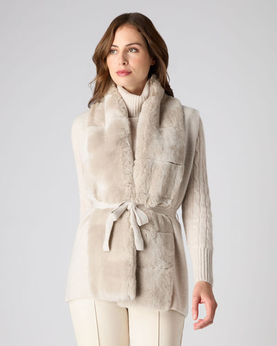 N.Peal Women's Fur Placket Milano Cashmere Gilet Ecru White