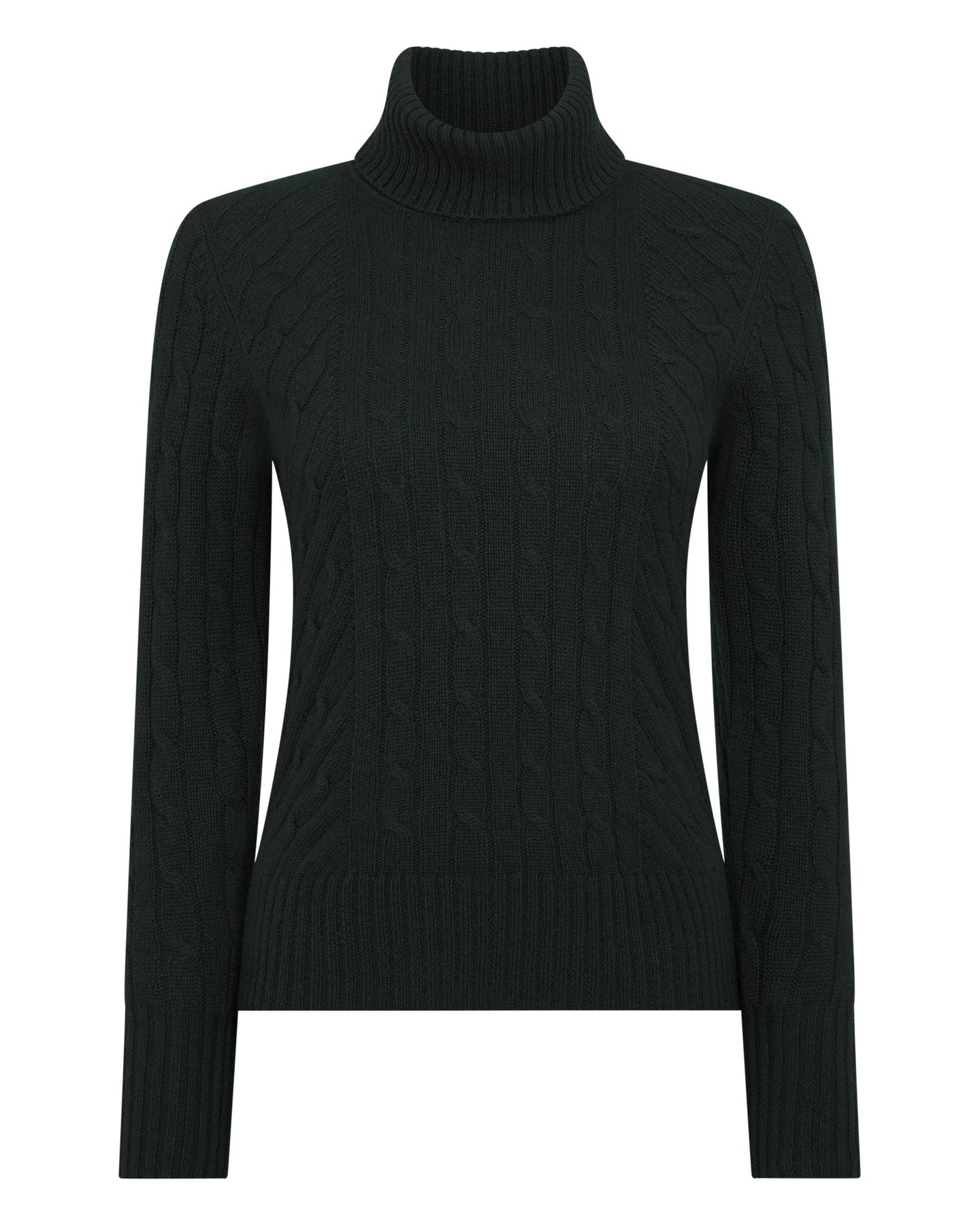 N.Peal Women's Cable Roll Neck Cashmere Jumper Dark Green