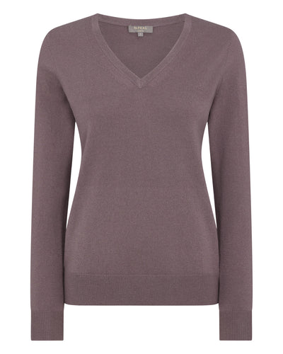 N.Peal Women's V Neck Cashmere Sweater Grape Purple
