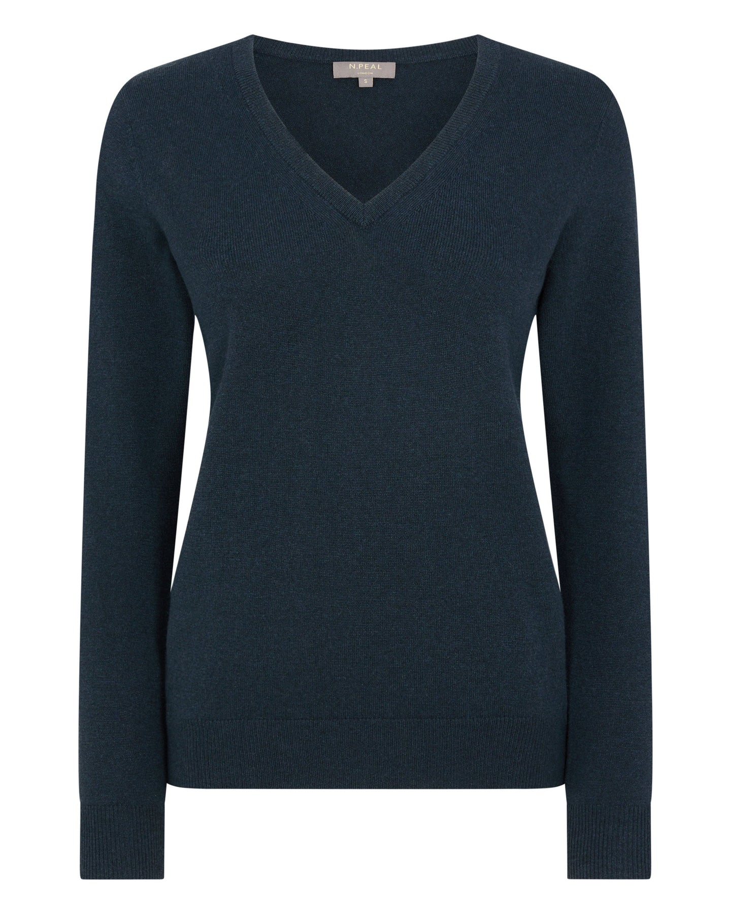 N.Peal Women's V Neck Cashmere Jumper Grigio Blue