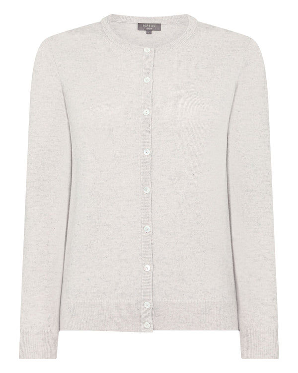 N.Peal Women's Round Neck Cashmere Cardigan Pebble Grey