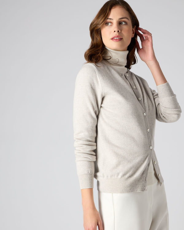 N.Peal Women's Round Neck Cashmere Cardigan Pebble Grey