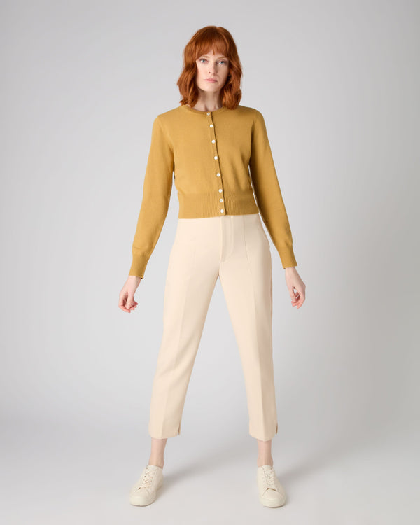 N.Peal Women's Long Sleeve Cropped Cashmere Cardigan Baroque Gold