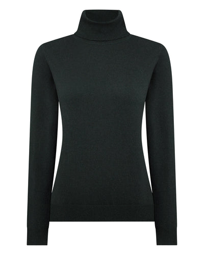 N.Peal Women's Polo Neck Cashmere Sweater Dark Green
