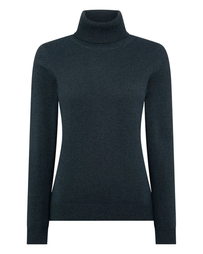 N.Peal Women's Polo Neck Cashmere Sweater Grigio Blue