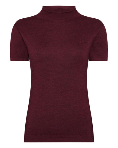 N.Peal Women's Superfine Mock Neck Cashmere T-Shirt Burgundy Red