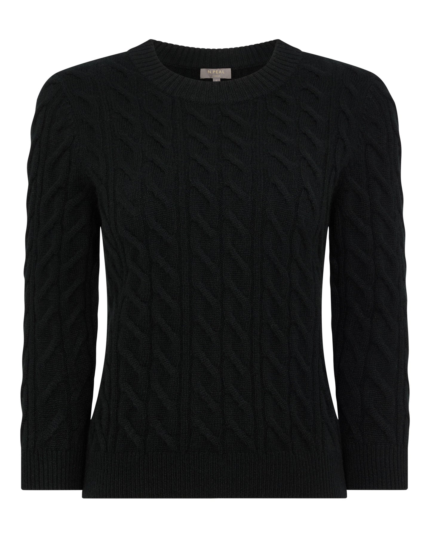 N.Peal Women's Round Neck Cable Cashmere Jumper Black