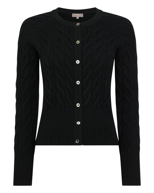 N.Peal Women's Cable Cashmere Cardigan Black