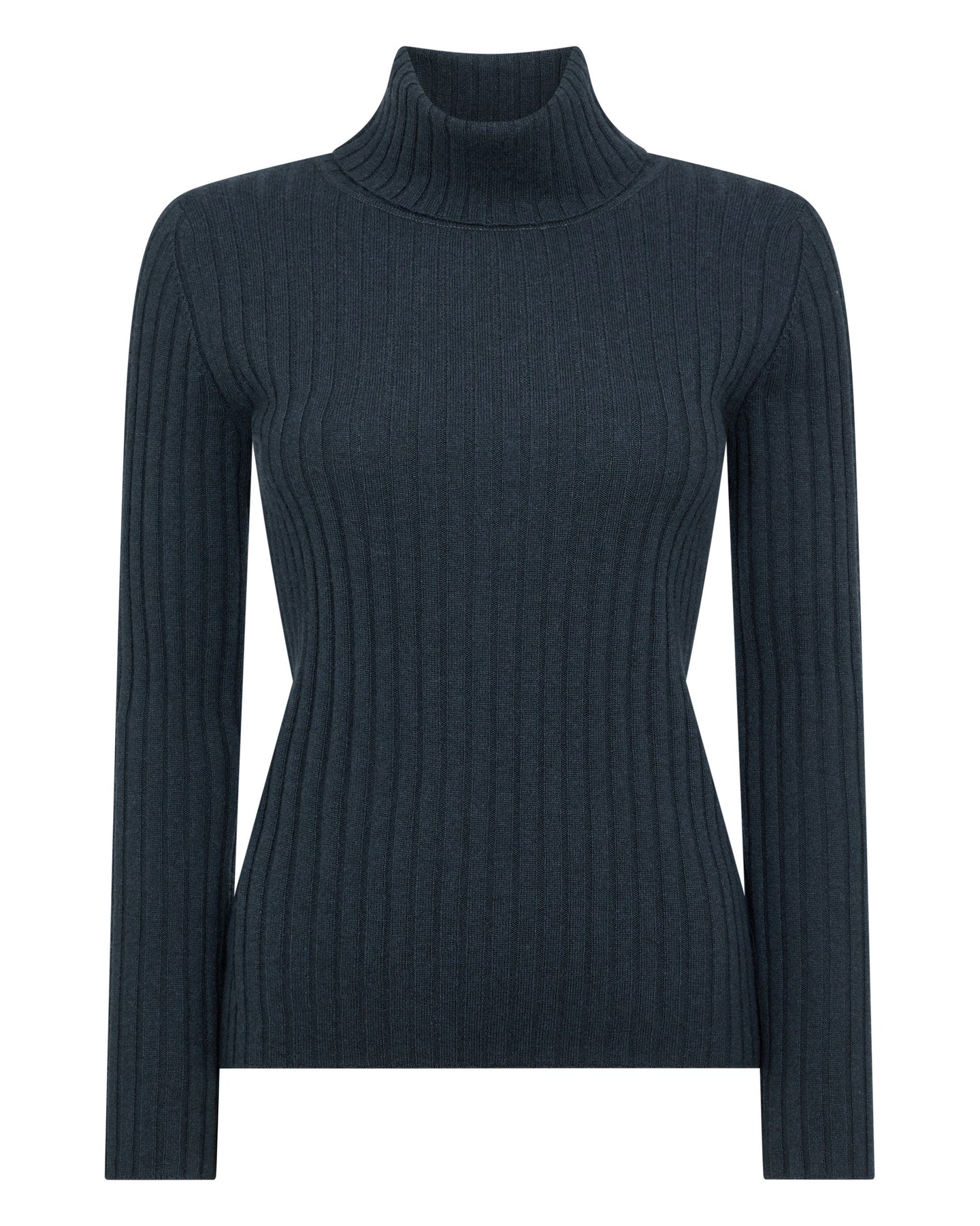 N.Peal Women's Ribbed Turtle Neck Cashmere Sweater Grigio Blue