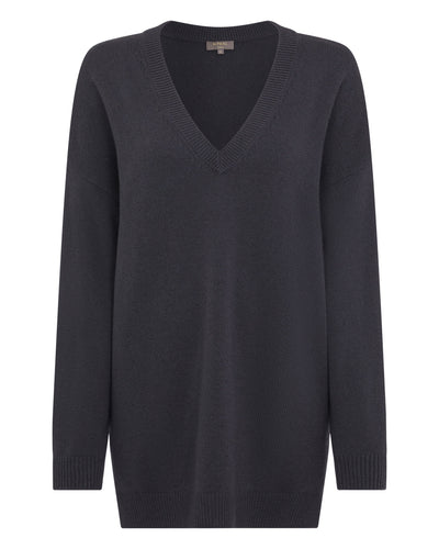 N.Peal Women's Oversized V Neck Cashmere Sweater Flint Grey