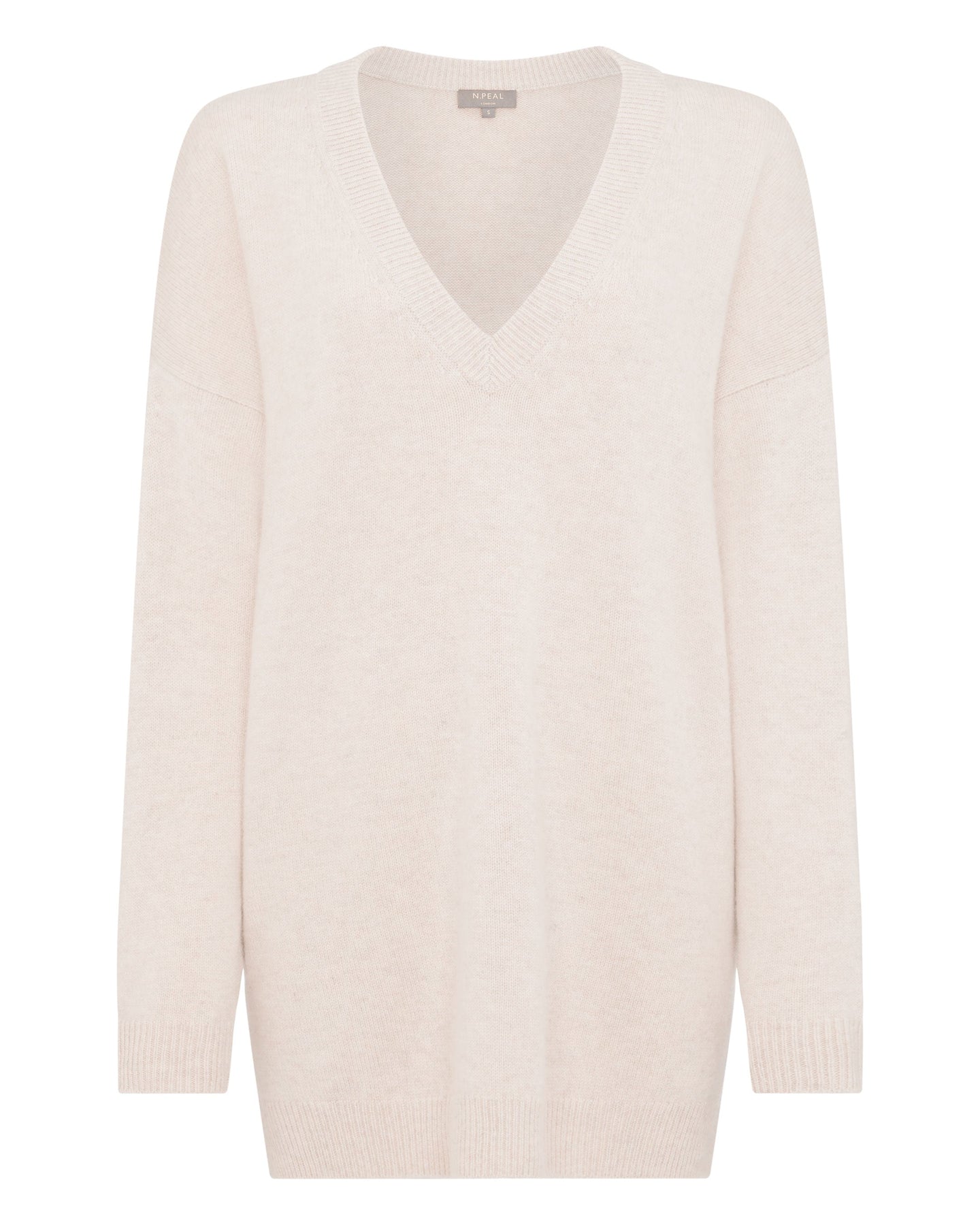 N.Peal Women's Oversized V Neck Cashmere Sweater Heather Beige Brown