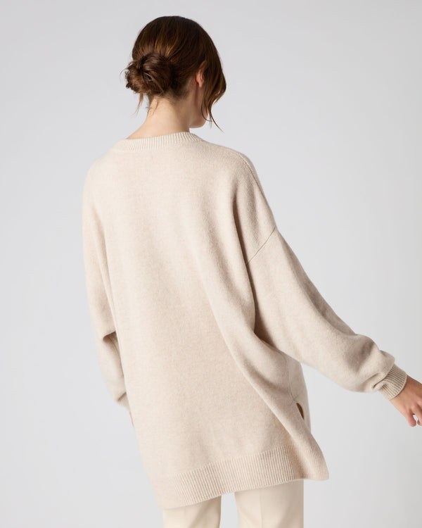 N.Peal Women's Oversized V Neck Cashmere Sweater Heather Beige Brown