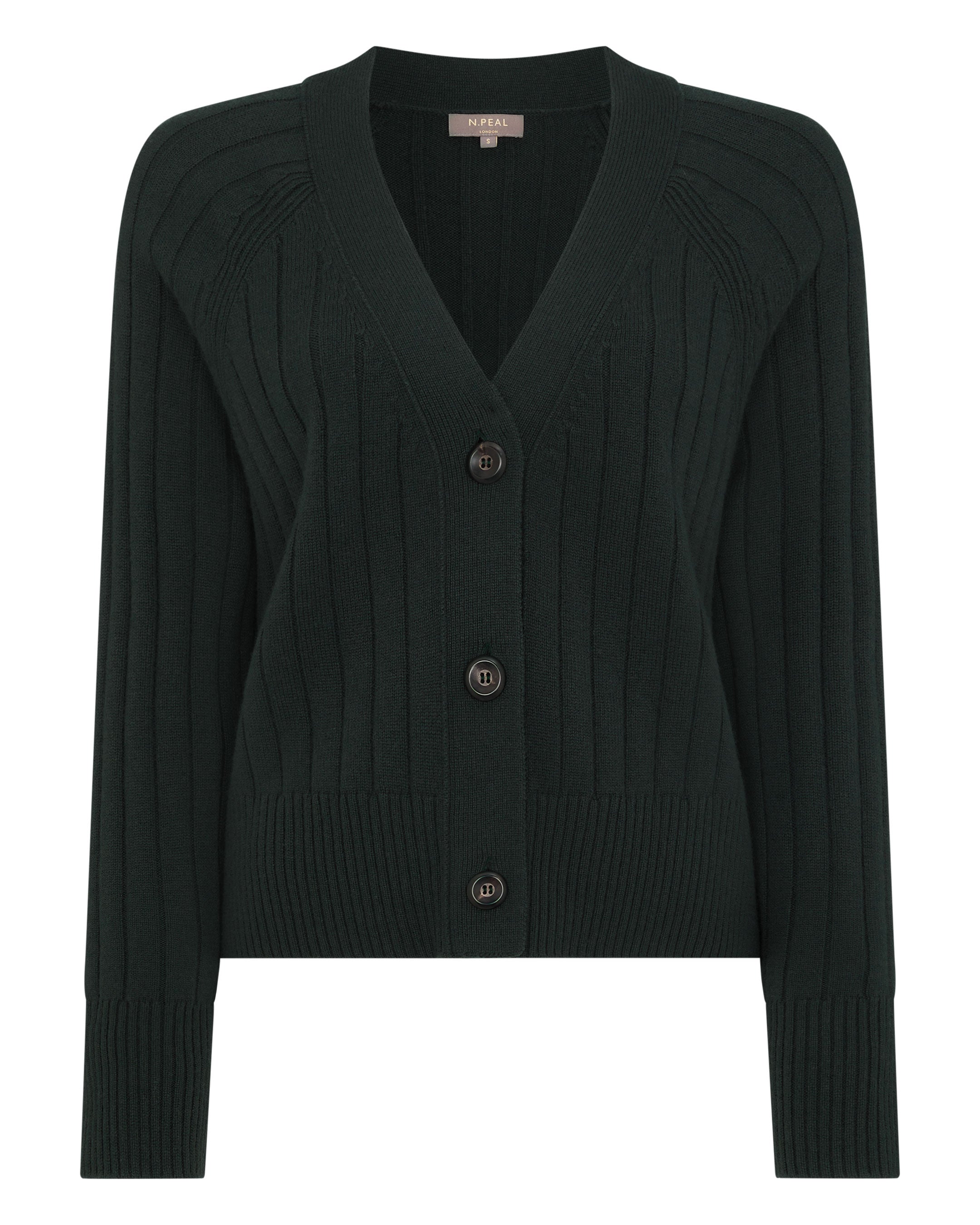 Women's Wide Rib Cashmere Cardigan Dark Green | N.Peal