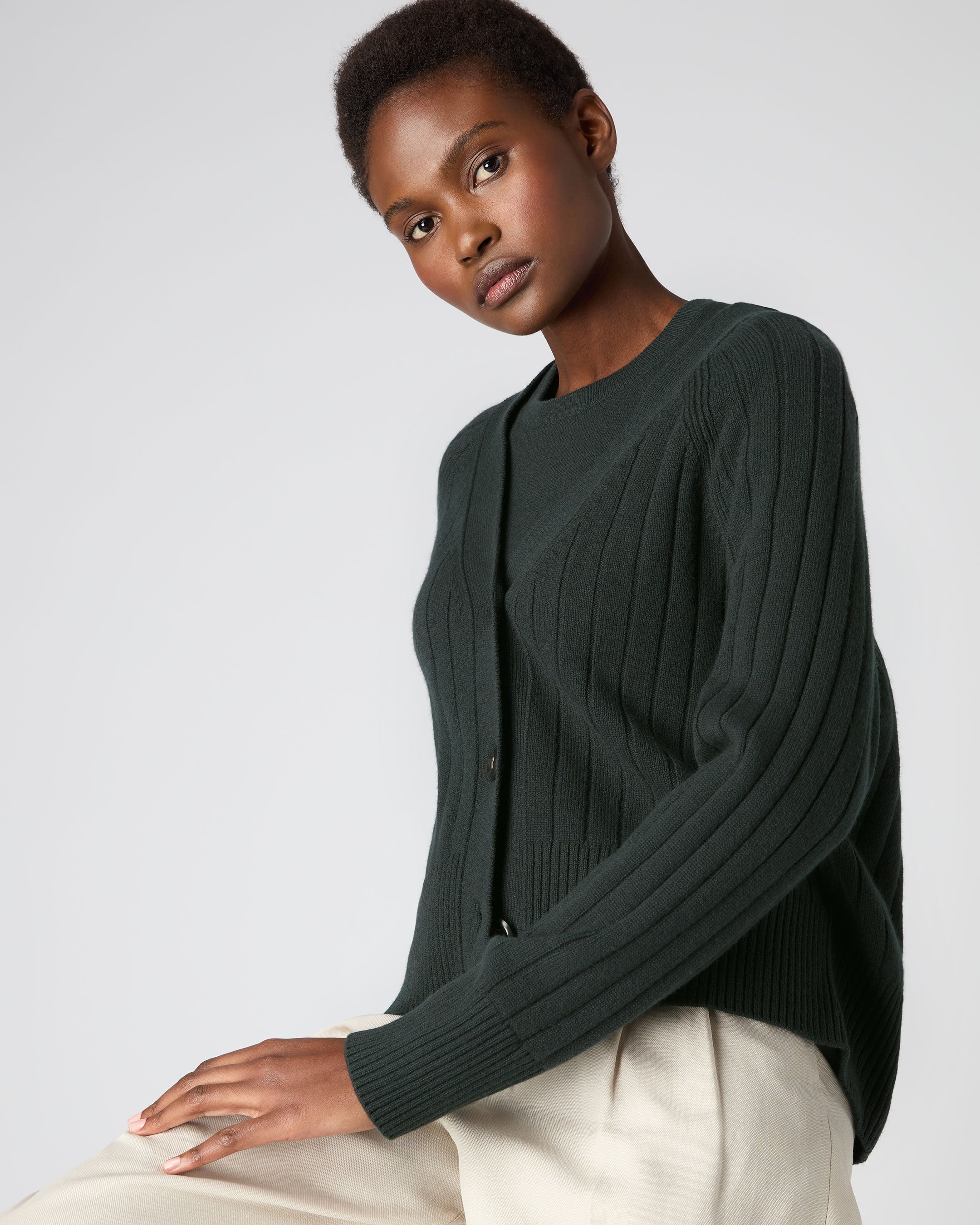 Ribbed cardigan womens sale