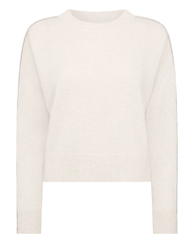 N.Peal Women's Chunky Crop Metal Trim Cashmere Sweater With Lurex Ecru White Sparkle