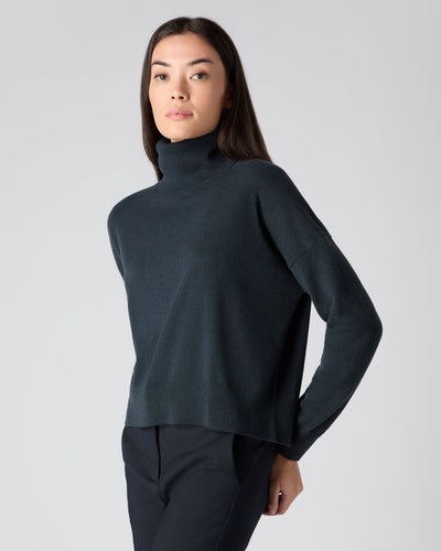 N.Peal Women's Relaxed Turtle Neck Cashmere Sweater Grigio Blue