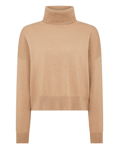 N.Peal Women's Relaxed Turtle Neck Cashmere Sweater Sahara Brown