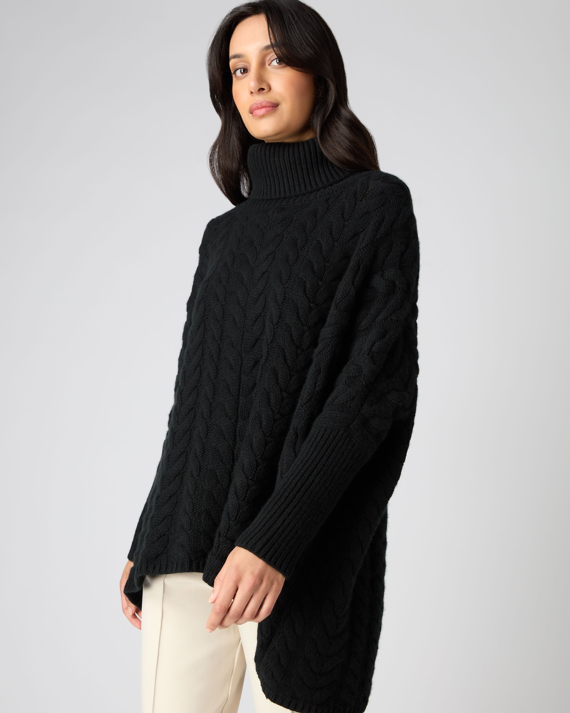 Ladies black cable outlet knit jumper