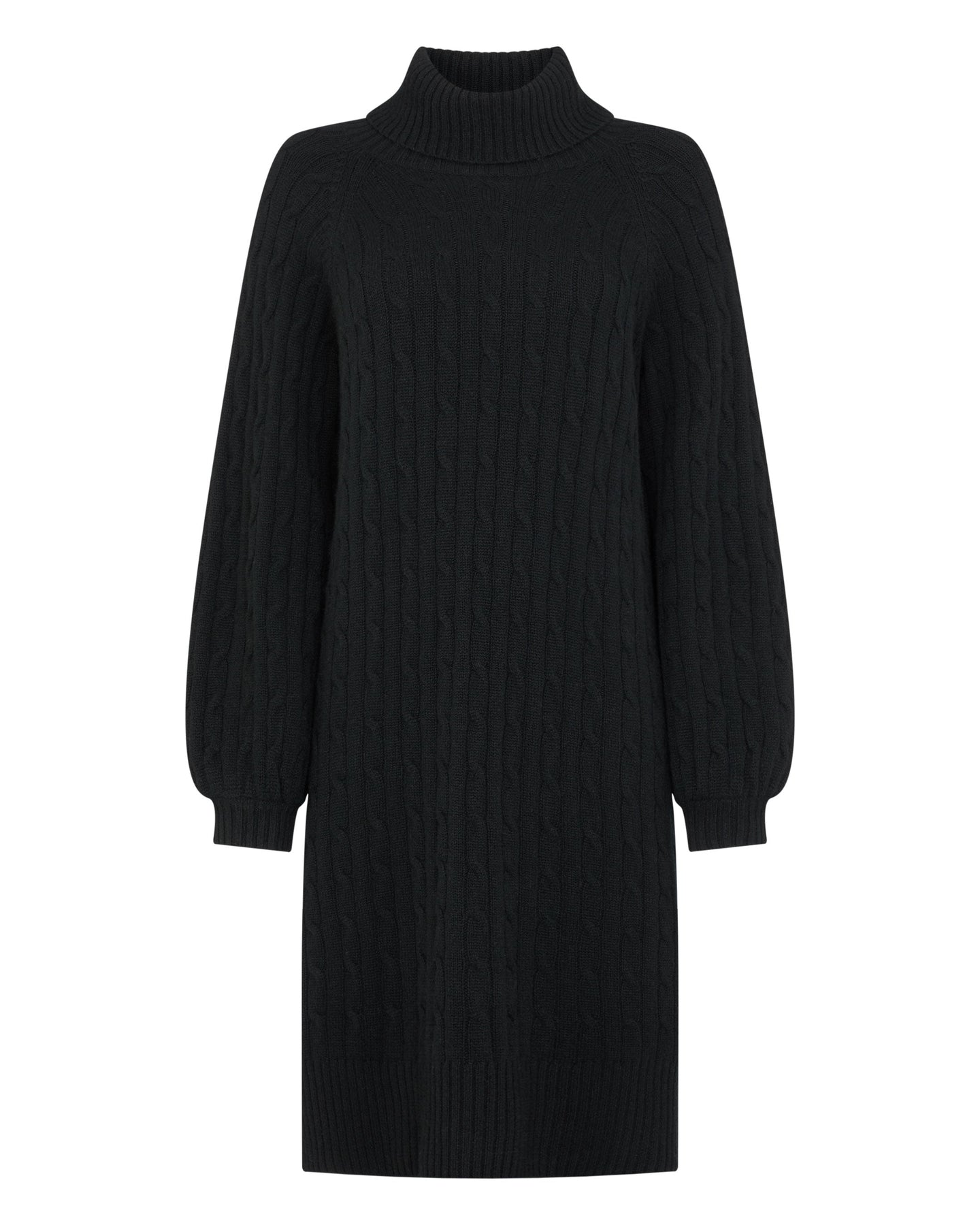 N.Peal Women's Roll Neck Cable Cashmere Dress Black