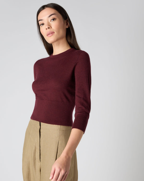 N.Peal Women's Superfine Crop Cashmere Sweater Burgundy Red