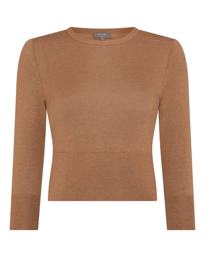 N.Peal Women's Superfine Crop Cashmere Sweater Dark Camel Brown