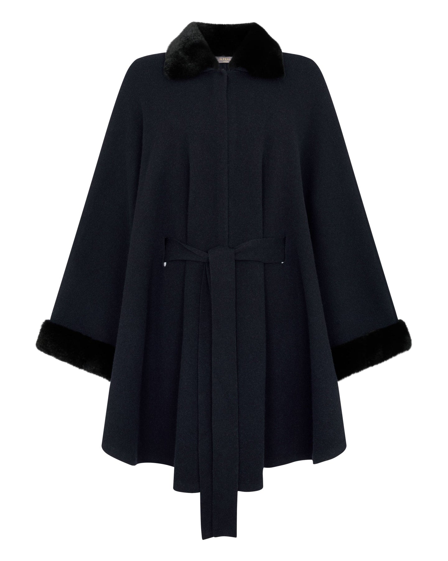 N.Peal Women's Rex Trim Belted Cashmere Cape Navy Blue