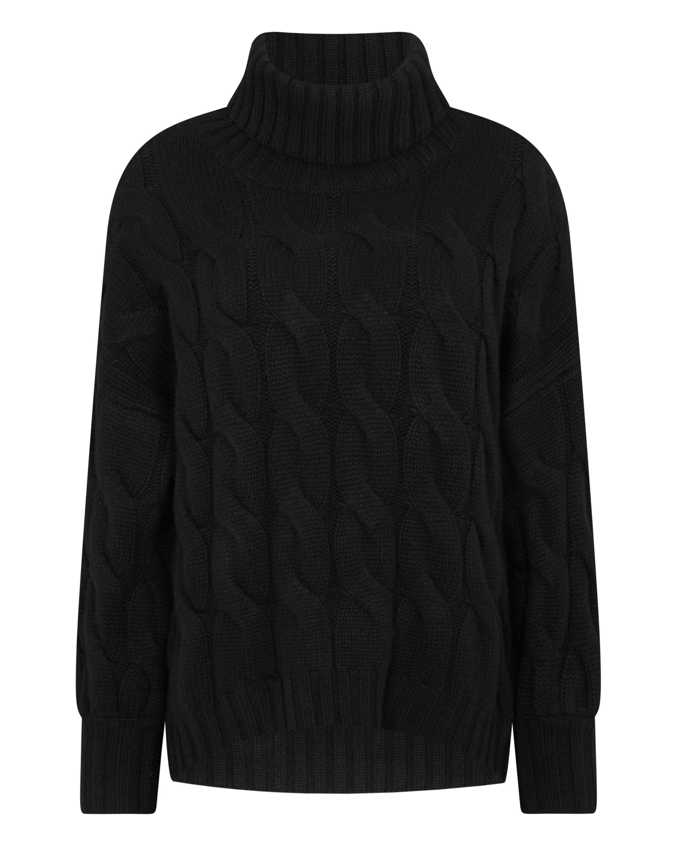 Women's Chunky Cable Turtle Neck Cashmere Sweater Black | N.Peal