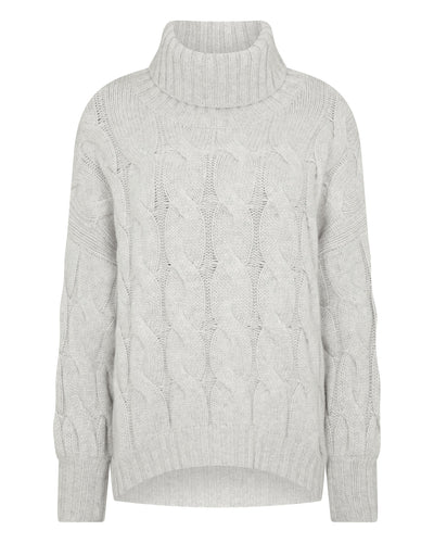 N.Peal Women's Chunky Cable Turtle Neck Cashmere Sweater Fumo Grey