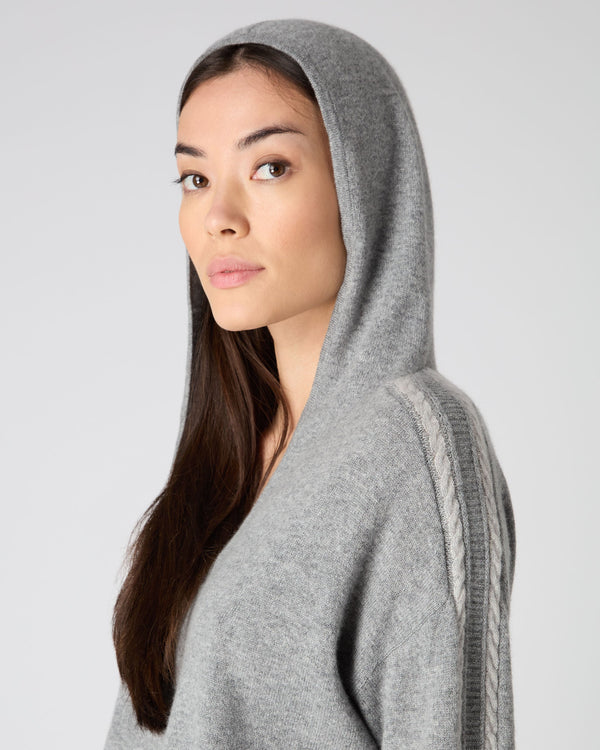 N.Peal Women's Lurex Detail Cashmere Hoodie Flannel Grey