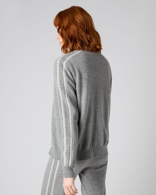 N.Peal Women's Lurex Detail Cashmere Bomber Flannel Grey
