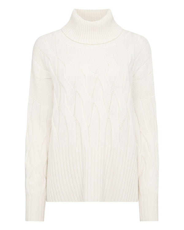 N.Peal Women's Relaxed Cable Turtle Neck Cashmere Sweater New Ivory White