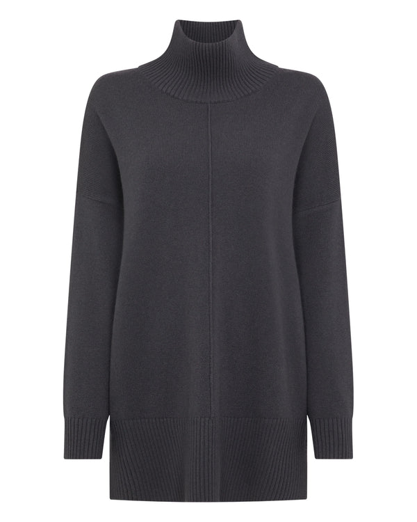 N.Peal Women's Mock Neck Long Cashmere Sweater Flint Grey