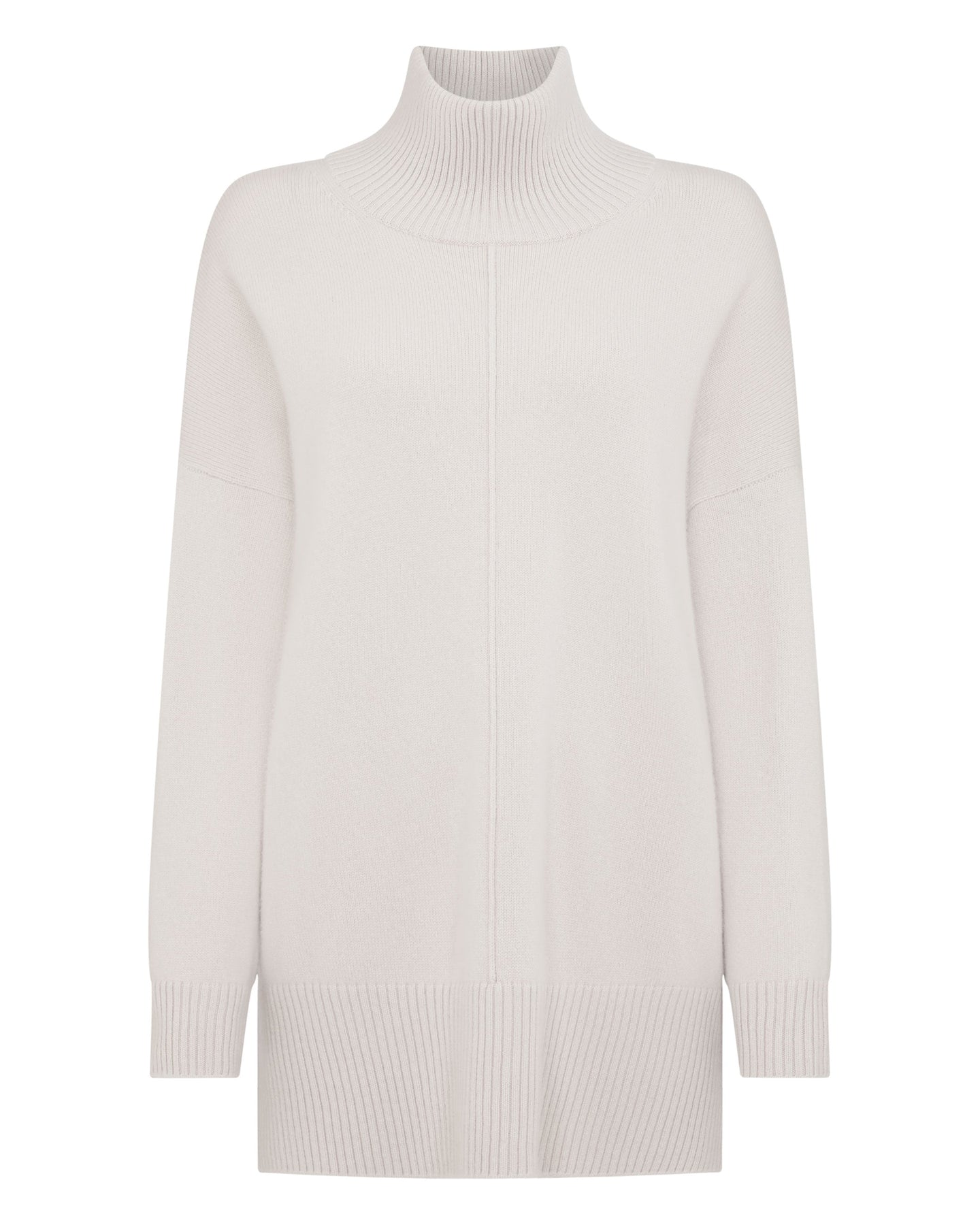 N.Peal Women's Mock Neck Long Cashmere Jumper Snow Grey