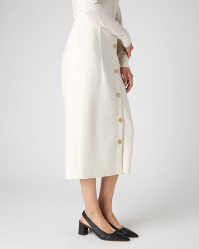 N.Peal Women's Button Through Cashmere Skirt New Ivory White