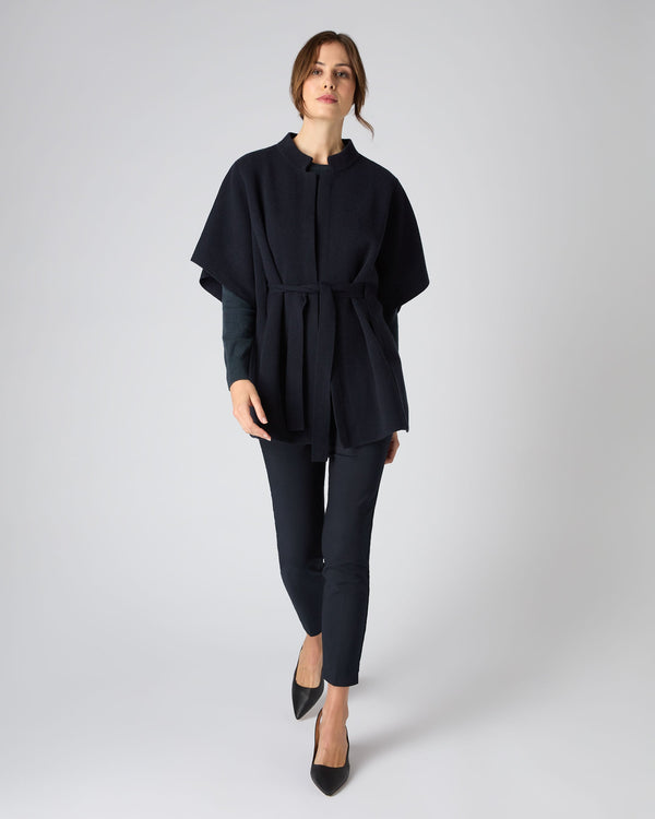 N.Peal Women's Stand Collar Cashmere Cape Navy Blue