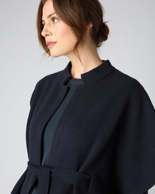 N.Peal Women's Stand Collar Cashmere Cape Navy Blue