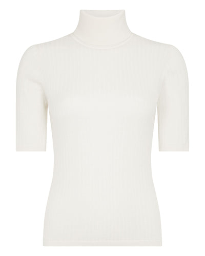 N.Peal Women's Turtle Neck Rib Cashmere Top New Ivory White